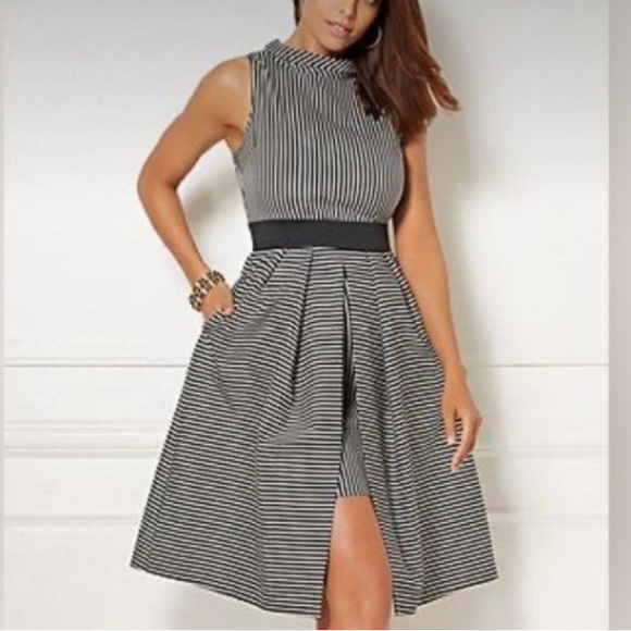EVA MENDEZ New York & Company Black/White Stripe Pleated Dress - Picture 5 of 6